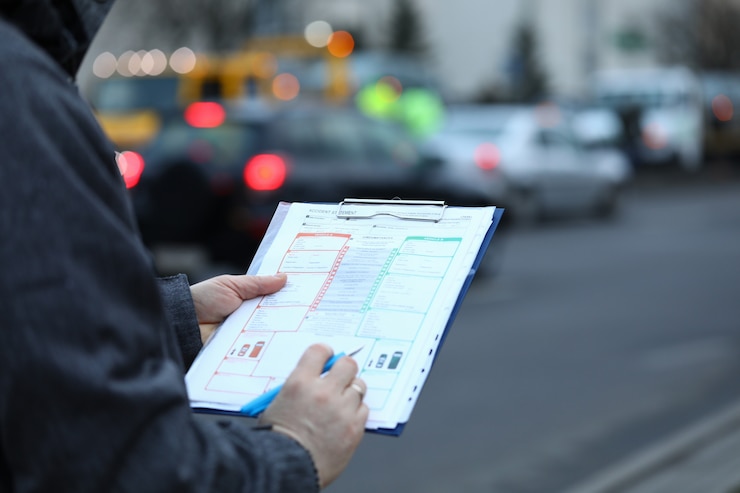 Person on street with paper folder